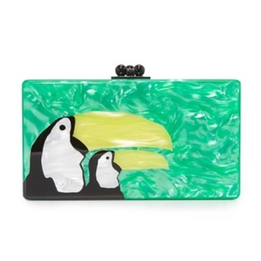 Edie Parker Kelly Green Toucan Jean Clutch